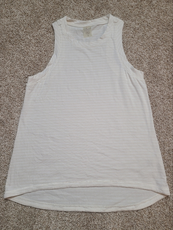 CALIA by Carrie Underwood Tops - Calia Carrie Underwood Neutral Tan White Stripe Racerback Tank Top Cotton Blend